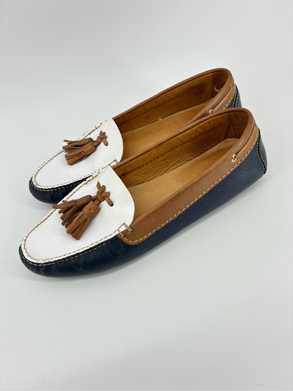 Peter Millar White, Navy & Brown Tassel Loafers - Women - Picture 3 of 8